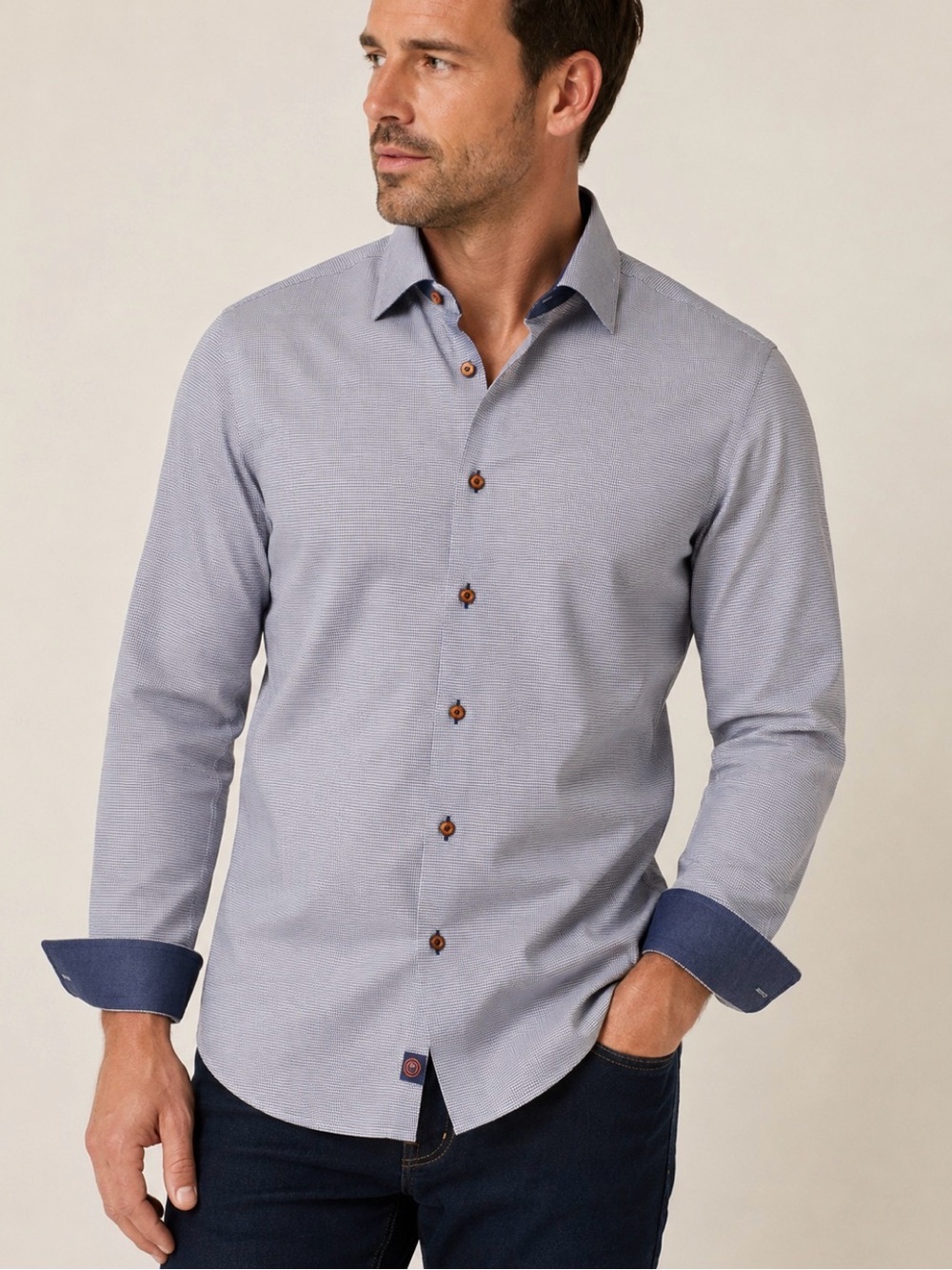 Hammer Made Limited Edition Men’s Slim Fit M/L Blue Micro Check Cotton
